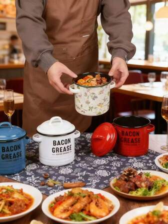 1个户外多功能搪瓷调味罐，香料罐，盐罐，油罐，家用烹饪锅，户外系列旅行露营迷你锅，带盖搪瓷迷你锅，复古加厚大容量调味罐，带盖小炖锅