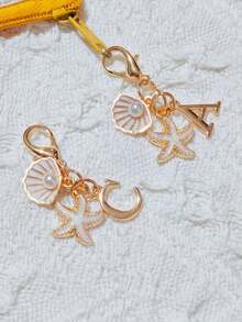 1pc Bohemian Style Gold Letter Keychain With Shell And Starfish Decoration, A-Z Letter Options, Suitable For Holiday And Beach Themes - Multicolor - View 6