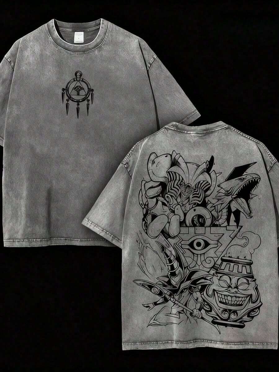 Anime Cartoon Washed Heavy Cotton Men's T-Shirts Anime Fans Anime Lovers Gift Fantasy Retro Anime T-Shirts Cool Fashion Cartoon T-Shirts Casual Men's Clothing Street Clothes. | Exquisite Design | Loose And Comfortable | Easy To Match | - Xám - Xem 1