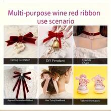 1 Roll 5 Yards Elegant Luxurious Burgundy Velvet Ribbon (Length 450cm/177in), Burgundy Gift Wrapping Ribbon, Bouquet Packaging Ribbon, Christmas Gift Box Bow Decor Ribbon, DIY Ribbon, Handmade Bow Bouquet Gift Satin Ribbon, Christmas Tree Decor, Wedding Party Holiday Decor, Suitable For Christmas, Wedding, Birthday, Valentine's Day - Burgundy - View 9