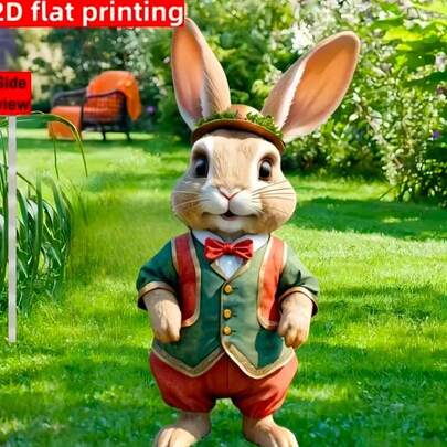 2D Flat Printed 1pc. 2D Rabbit Garden Acrylic Garden Ground Sign Decoration Craft Outdoor Lawn Art Decor Holiday Decoration Easter, Holiday Gift And Multipurpose