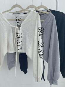 1 件女式系带泡泡袖耸肩开衫，轻便短夹克配饰女士