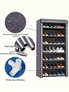 十层鞋架，带侧边储物袋，金属管和无纺布结构，塑料连接件，防尘罩，易于组装，大容量储物空间，适用于走廊、卧室、客厅，也适合出租房、宿舍使用，坚固耐用的家用鞋柜，是家居收纳的理想之选。这款易于组装的鞋架适用于走廊、卧室、玄关、客厅，是家居收纳整理的理想之选。 - 彩色 - 查看 4