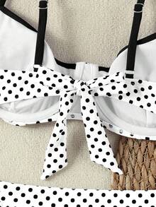 女士复古波点黑白撞色挂脖比基尼，荷叶边度假风性感两件式泳衣，适合海滩、夏季、春季穿着，2026年女士生日装、健身服、优雅连衣裙、度假装、休闲上衣 - 黑與白 - 查看 7