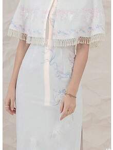 1 Pack Handmade Beaded Faux Pearl Tassel Pendant, DIY Lace Trim Accessory, Pearl Satin Ribbon Cuff Decoration, Suitable For Pendant Chain, Choker, Wedding Dress Accessory, Fabric, Hair Accessory And DIY Shoe Decor