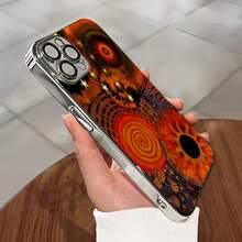 Un vibrante mundo de fantasía naranja con soles y estrellas en espiral. Esta elegante funda es compatible con los modelos  17, 16, 15, 14 Pro Max, 13, 12, 11, XR y XS Plus. Fabricada en silicona TPU, ofrece protección contra golpes y caídas, además de una sensación superior. Es un regalo ideal para familiares, amigos y seres queridos, y la elección perfecta para Año Nuevo. - Negro - Ver 3
