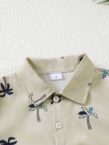 Boys Palm Tree Print Shirt & Shorts - Apricot - View 4