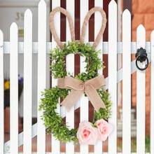 Corona di Pasqua con coniglietto, corona di coniglietto con foglie di eucalipto, corona festiva, protettiva dai raggi UV, adatta per appendere su portici esterni, armadi interni e decorazioni murali per abbigliamento. - Verde - Visualizzare 8