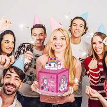 Boîte cadeau d'argent de décoration de fête d'anniversaire heureux de licorne rose, autres fournitures d'emballage cadeau - Rose vif - Voir 3