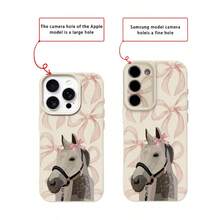 1pc TPU Soft Pink Bow & Cute Pony Pattern Phone Case, Compatible With IPhone 17 Pro Max/17/16 Pro Max/15/13/12/11, S20 FE/A15/S24/A55, Redmi Note 11/12/13 Pro, Full Body Shockproof Protective Cover - White - View 7