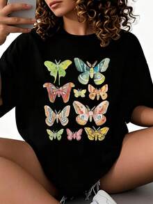 Camiseta de la Colección de Mariposas para Cualquiera que Amara las Mariposas Camiseta 2026 nuevas camisetas impresas para mujeres, estilos populares, camisetas de primavera para mujeres, camisetas de invierno, camisetas de para mujeresás vendidas - Negro - Ver 1