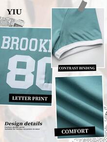 Cropped de Tricô Verde Feminino com Estampa Brooklyn 80, Camiseta de Manga Curta com Gola Redonda e Recorte Contrastante Branco, Casual para o Verão - Verde - Visão 5