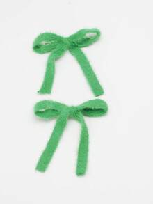 2个/套 柔软针织海马造型发夹，带毛绒蝴蝶结，适合女性日常及旅行装扮，可爱情人节礼物，发饰，发夹，发爪，秋季，校园用品，优雅，学院风，冬季，女士冬季穿搭，蝴蝶结