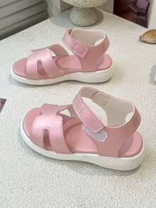 Girls' Pink Sandals With Hook And Loop Closure, Breathable Hollow-Out Design - Pink - View 7
