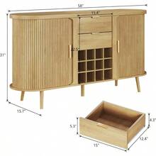 Gabinete buffet de 58 pulgadas con almacenamiento, gabinete estriado para bar de vino con cajones y estantes ajustables, aparador buffet moderno de mediados de siglo con 12 estantes de vino & cocina | cocina accesorios | accesorios para cocina - por defecto - Ver 3