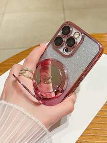 Soporte magnético para teléfono, diseño plegable con espejo mini brillante, accesorio de funda portátil para teléfono, soporte para espejo de maquillaje, soporte para teléfono de escritorio (para ver videos), pegatina magnética para la parte trasera del teléfono, soporte universal para espejo, decoración de mariposa brillante - Multicolor - Ver 6