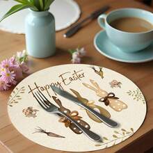 2/4/6/8件装长方形复古复活节三兔蝴蝶结餐垫，春季复活节餐垫，复古餐桌装饰，胡萝卜鸡蛋蝴蝶结叶子复活节季节性节日餐垫，适用于厨房餐厅