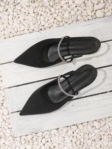 新款时尚女士尖头黑色水晶交叉绑带休闲平底凉鞋，春夏款 - 黑色 - 查看 5