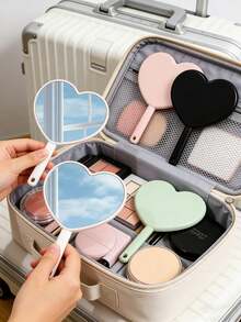 1个迷你心形镜/便携式手持高清化妆镜，可爱小镜子/手持镜，迷你化妆镜 - 彩色 - 查看 5