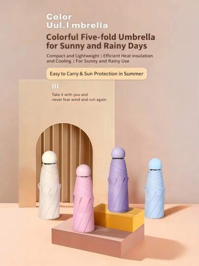 1 pieza Paraguas plegable compacto, Paraguas cápsula de 5 pliegues, Uso dual a prueba de lluvia y protección solar, Diseño portátil y elegante para mujeres