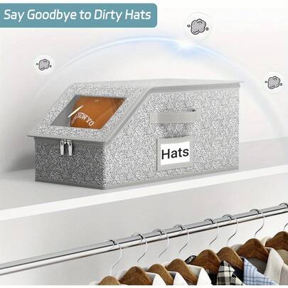 4/2 Piece Set Stackable Baseball Cap Storage Box With Transparent Window, Can Hold Up To 30 Hats, Wardrobe Hat Organizer, Suitable For Men And Women, Gray, Space-Saving Design, Suitable For Underwear, Socks, Toy Storage