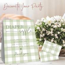 DDiaper Raffle Game Kit - 50 Diaper Raffle Tickets With 1 Standing Sign - Minimalism Green Gingham Diaper Raffle - Baby Shower Gender Neutral Gender Reveal Party Decorations And Plies - A09 - As Pic - View 3