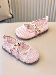 1 Pair Girls' Mesh Breathable Hollow-Out Slip-On Flat Shoes, Suitable For Summer Casual Wear - Pink - View 2