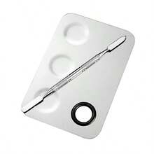 2pcs/Set Stainless Steel Makeup Palette Set With Mixing Spatula, Foundation, Concealer, Lipstick, Eyeshadow Mixing Tray, Easy To Clean Makeup Tools