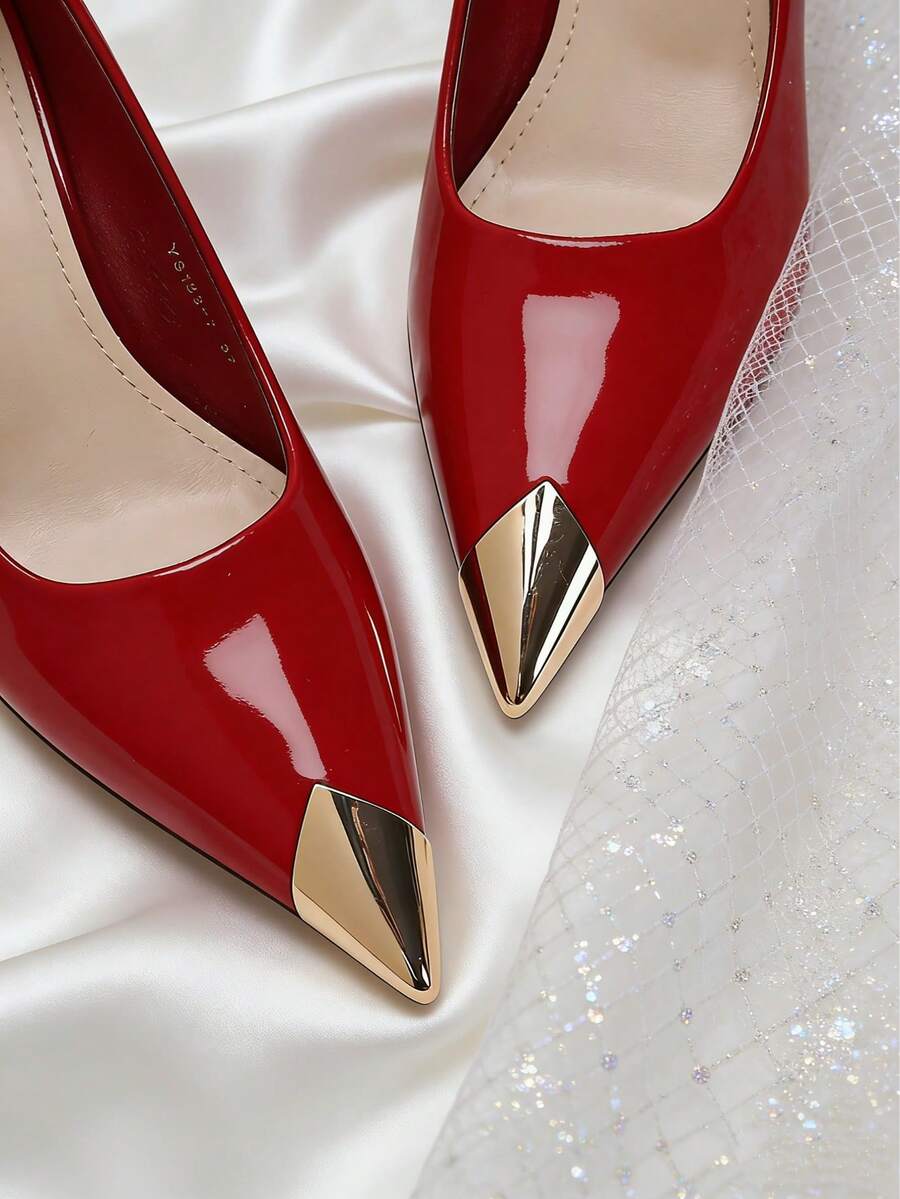 2个金色高跟鞋鞋头保护套，鞋尖修复配件，高跟鞋鞋头装饰，破损鞋尖遮盖器，金属鞋头防磨损保护器，瞬间翻新旧鞋 - 金色 - 查看 1