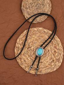 1条朋克复古牛仔波洛领带，可调节长度合金项链 - 棕色 - 查看 7