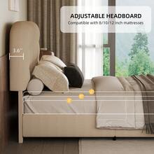 Queen Bed Frame, Boucle Upholstered Platform Bed With Headboard And Footboard, Soft Rounded Corners, Modern Bed Frame With Curved Edges Design For Bedroom, Full Bed Frame/ Queen Bed Frame/ King Bed Frame/  Full Size Bed Frame/ Queen Size Bed Frame/ King Size Bed Frame, Beige/ White - Màu be - Xem 3