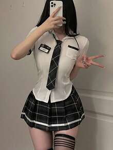 性感内衣套装，性感学生制服，JK清纯制服角色扮演 - 白色 - 查看 9
