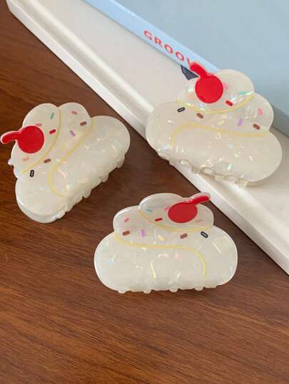 1pc Cute Cake Claw Hair Clip, Adorable Cream Cake Claw Hair Claw Hair Clamp For Half Bun, Suitable For Daily, Festival, Party, Commute Hair Decoration, Women Hair Accessory, Bun Hair Accessory, Valentine's Day, Back To School Ideal Gift Women Claw Clips Elegant Hair Accessories Fashion Hair Clutch