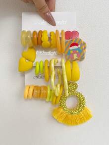 1-10对随机心形复古硬币亚克力夸张时尚耳环套装，盲盒组合，母亲节、情人节、圣诞节、新年礼物，日常佩戴 - 彩色 - 查看 1