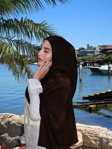 1件XL码手工针织头巾，适合搭配长袍，女士纯色弹力加大码穆斯林头巾 - 彩色 - 查看 12