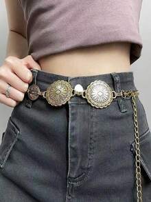 Western Concho Chain Belt For Women Adjustable Metal Waist Chain Belt For Dress Jeans - Vàng - Xem 3