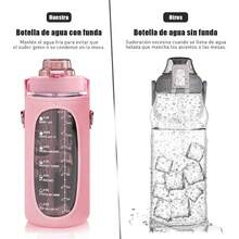 CYPN2L Botellas de Agua DeportivasBotella de Agua con Cubierta Protectora de Taza Pajitas y Mango Fáciles de Transportar No Filtren Agua sin BPA Para Entrenamiento Viajes Oficina RosaFashion - Rosa - Ver 7