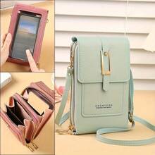 Touch Screen Crossbody Phone Bag For Women, Multi-Function Small Shoulder Bag With Card Slots, Mini Vertical Messenger Purse & Wallet - 深粉紅色 - 查看 3