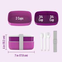 Stackable 3 Compartment Lunch Box With Utensils Strap Purple Ideal For Meal Prep - 紫色 - 查看 3