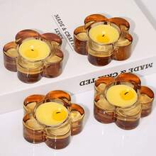 Quartet Of Amber Glass Tealight Holders: Elegant Table Centerpieces For Festive Occasions, Weddings, Parties, And Holiday Home Decorations - Multicolor - View 2
