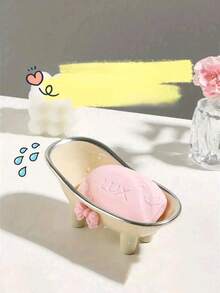 1pc,Cute Creative Bathtub Style Soap Tray - Soap Box Holder, Bathroom Accessory, Space-Saving Design For Tidies Bathroom Countertops, Complete With A Pink Bow Home Bathroom Decor - Multicolor - View 6
