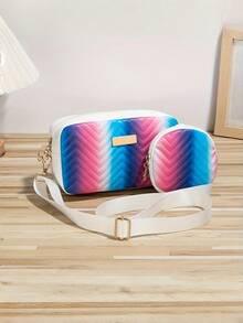 两件套彩虹渐变色单肩包、斜挎相机包和时尚单肩包，配有别致圆形零钱包，通勤百搭。 - 彩色 - 查看 13