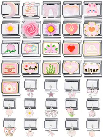 1pc 2025 Valentine's Day Top Fashion Flower Bow Rabbit Star Heart DIY Italian Modular Bead Charming Couple Bracelet Stainless Steel Jewelry Making Supply, Suitable For Holiday Gift, Party, Daily Outfit