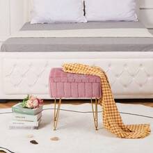 Taburete con Espacio de Almacenamiento,Taburete de Cambiador,Taburete de Maquillaje de Piel Sintética con 4 Patas de Metal y Pies Antideslizantes para Sala de Estar,Maquillaje,Recámara(Rosa)