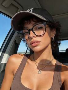 1pc Women Plastic Oversized Geometric Multicolor Full Frame Personalized Ins Style Clear Glasses For Holiday Gift Street-Photography Bachelorette Party Club Shopping Weekend Outfit Appointment Outfits Fashion Accessories - 1 khung đen trắng phẳng - Xem 3