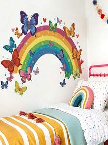 Kids Colorful Rainbow Butterfly Self-Adhesive Wall Stickers, Bedroom Home Decor, Heart Star Dreamlike Decorative Stickers - Baby Rainbow Wall Stickers - View 5