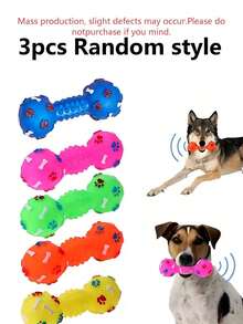 3个装吱吱作响的哑铃狗磨牙玩具 - 热塑性橡胶磨牙骨，适合幼犬出牙期使用，清洁牙齿的磨牙玩具，小型犬互动磨牙玩具（颜色随机） - 专为出牙和玩耍而设计。