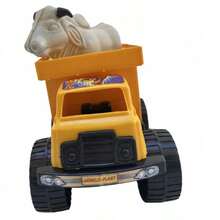 Juguete de Camión de Carga Amarilla con Figura de Toro/Buey, Camión de Granja para Niños con Neumáticos Grandes, Vehículo de Juguete