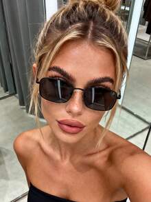 一副复古方形时尚太阳镜，男女通用，女士小金属框时尚眼镜，沙滩配饰，女士眼镜，秋冬基础款女装，商务休闲，夏季海滩度假，户外，旅行礼物，复古椭圆框，户外装备，返校季 - 黑色 - 查看 5