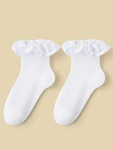 4双装女童白色荷叶边蕾丝公主芭蕾舞袜，透气网眼踝袜 - 白色 - 查看 3